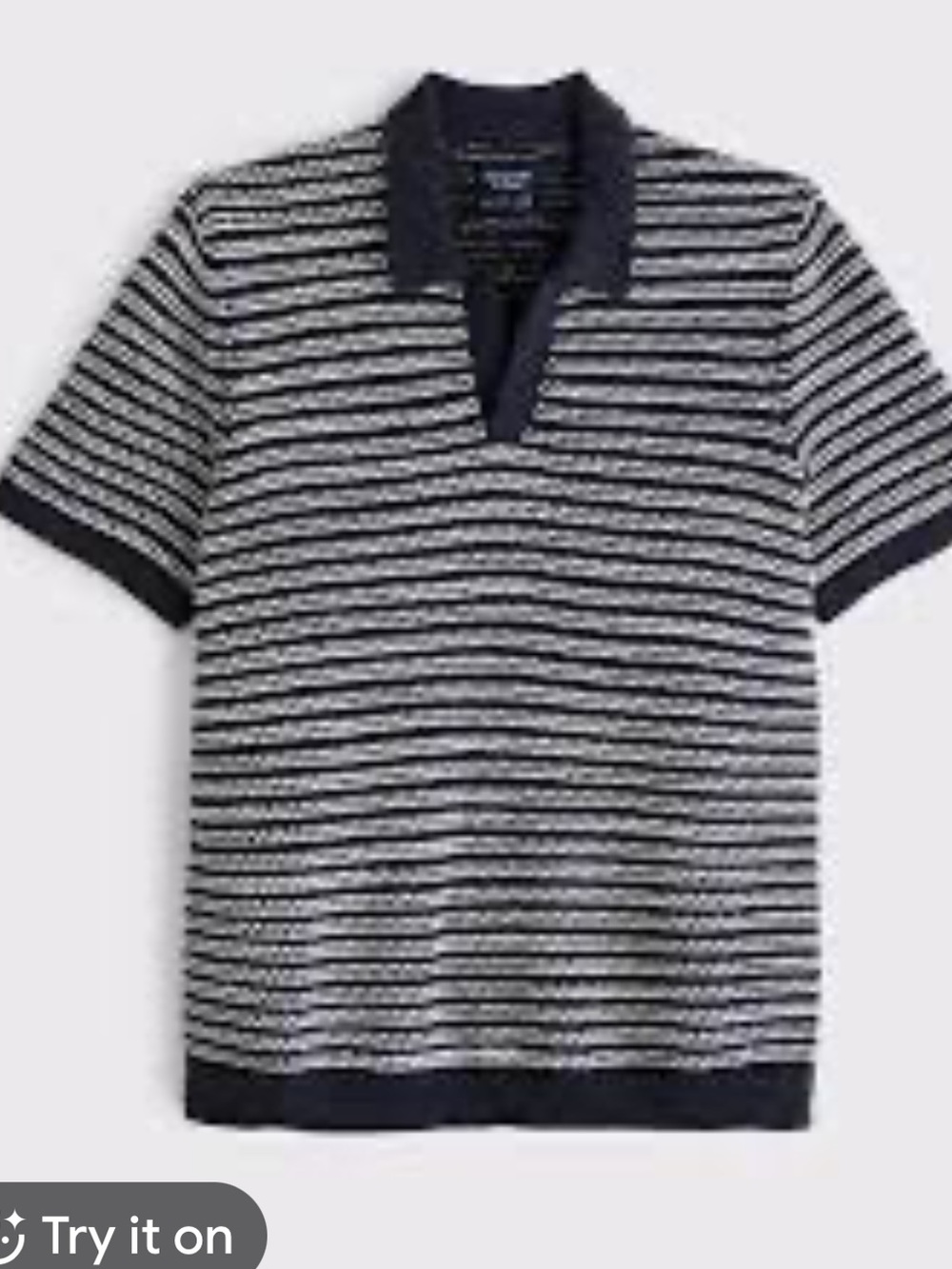 Abercrombie & Fitch Textural Striped Johnny Collar Blue White Open Knit Polo, XL